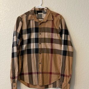 Burberry Tan Beige Plaid Button-Down Shirt